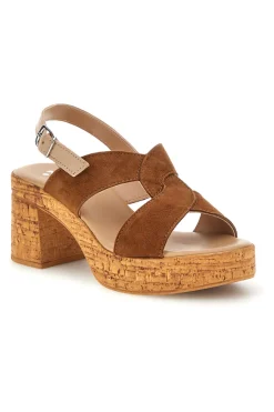 Sandali in pelle marrone con tacco largo e plateau 322418379-PITTARELLO Clearance