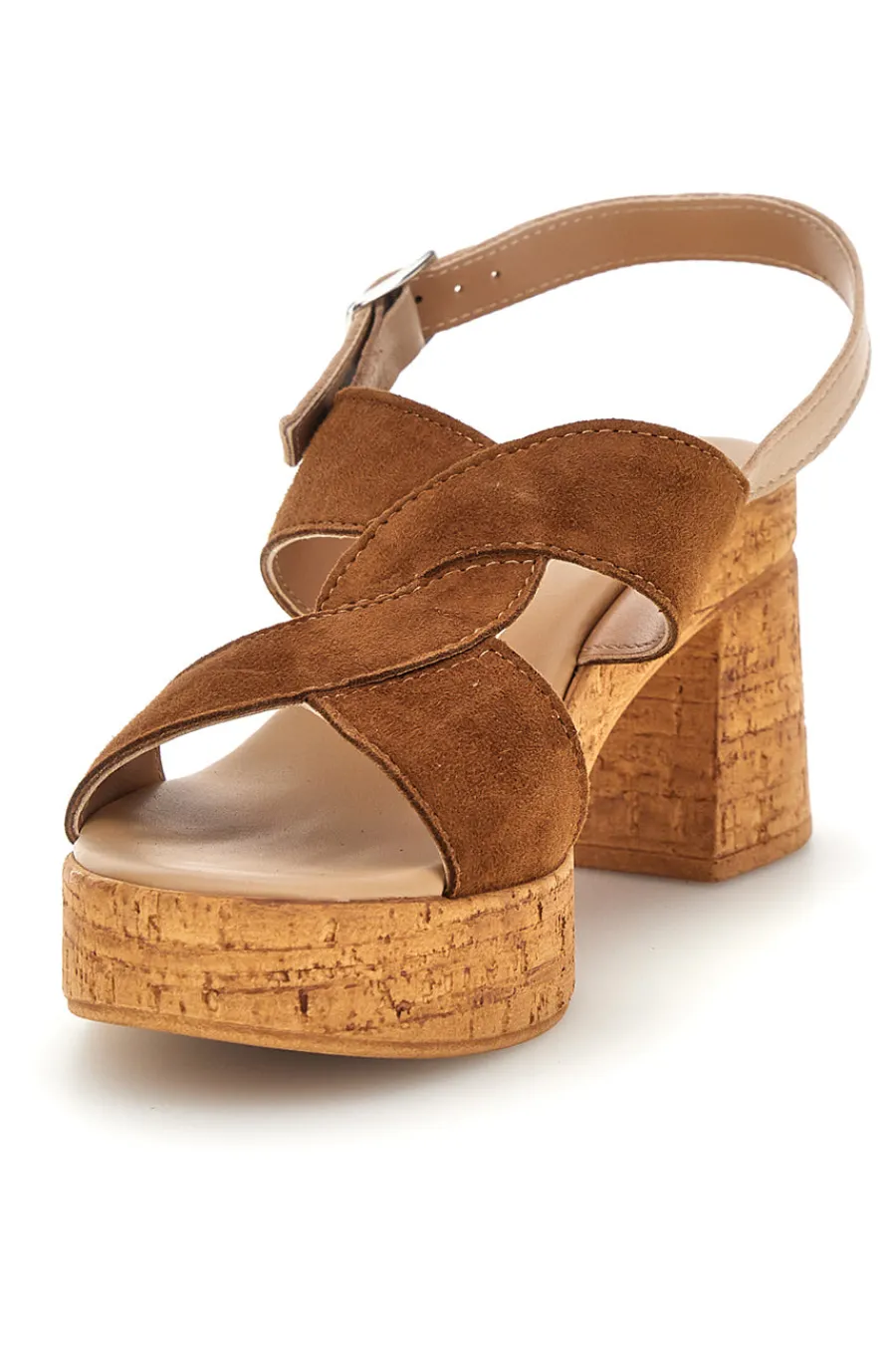 Sandali in pelle marrone con tacco largo e plateau 322418379-PITTARELLO Clearance