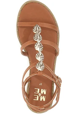 Sandali marroni bassi con fascette incrociate e dettagli oro Me & Me 661-ME u0026 ME Best