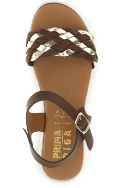 Sandali marroni con fasce intrecciate bicolore e cinturino P340-PRIMA RIGA Outlet