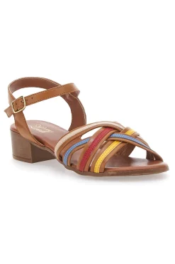 Sandali marroni con fascie colorate in Vera Pelle 243110-PITTARELLO LOOK Online