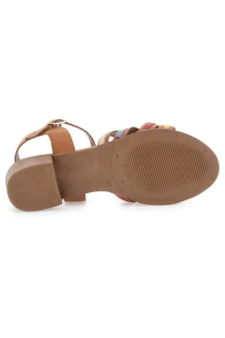 Sandali marroni con fascie colorate in Vera Pelle 243110-PITTARELLO LOOK Online