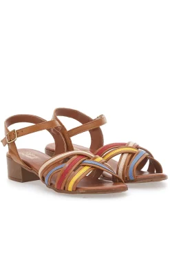Sandali marroni con fascie colorate in Vera Pelle 243110-PITTARELLO LOOK Online