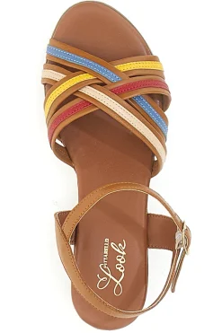 Sandali marroni con fascie colorate in Vera Pelle 243110-PITTARELLO LOOK Online