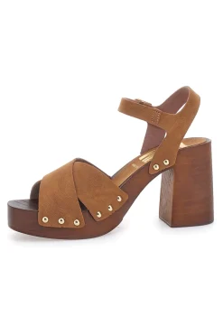 Sandali marroni con tacco largo e borchiette 9086-PITTARELLO LOVE Clearance