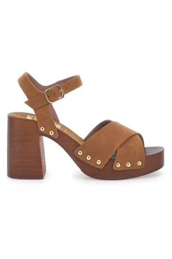 Sandali marroni con tacco largo e borchiette 9086-PITTARELLO LOVE Clearance