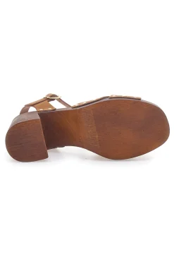 Sandali marroni con tacco largo e borchiette 9086-PITTARELLO LOVE Clearance