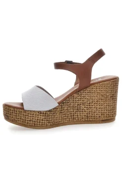 Sandali Marroni e Bianchi Con Zeppa 6441504-PITTARELLO New