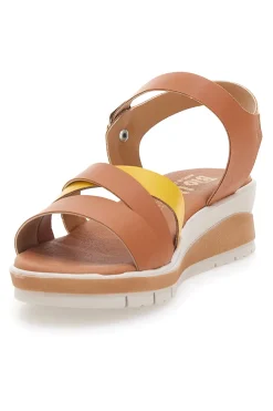 Sandali marroni e gialli con fibbia e sottopiede in vera pelle 406-BIO UP New