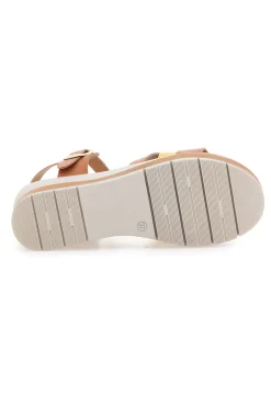 Sandali marroni e gialli con fibbia e sottopiede in vera pelle 406-BIO UP New