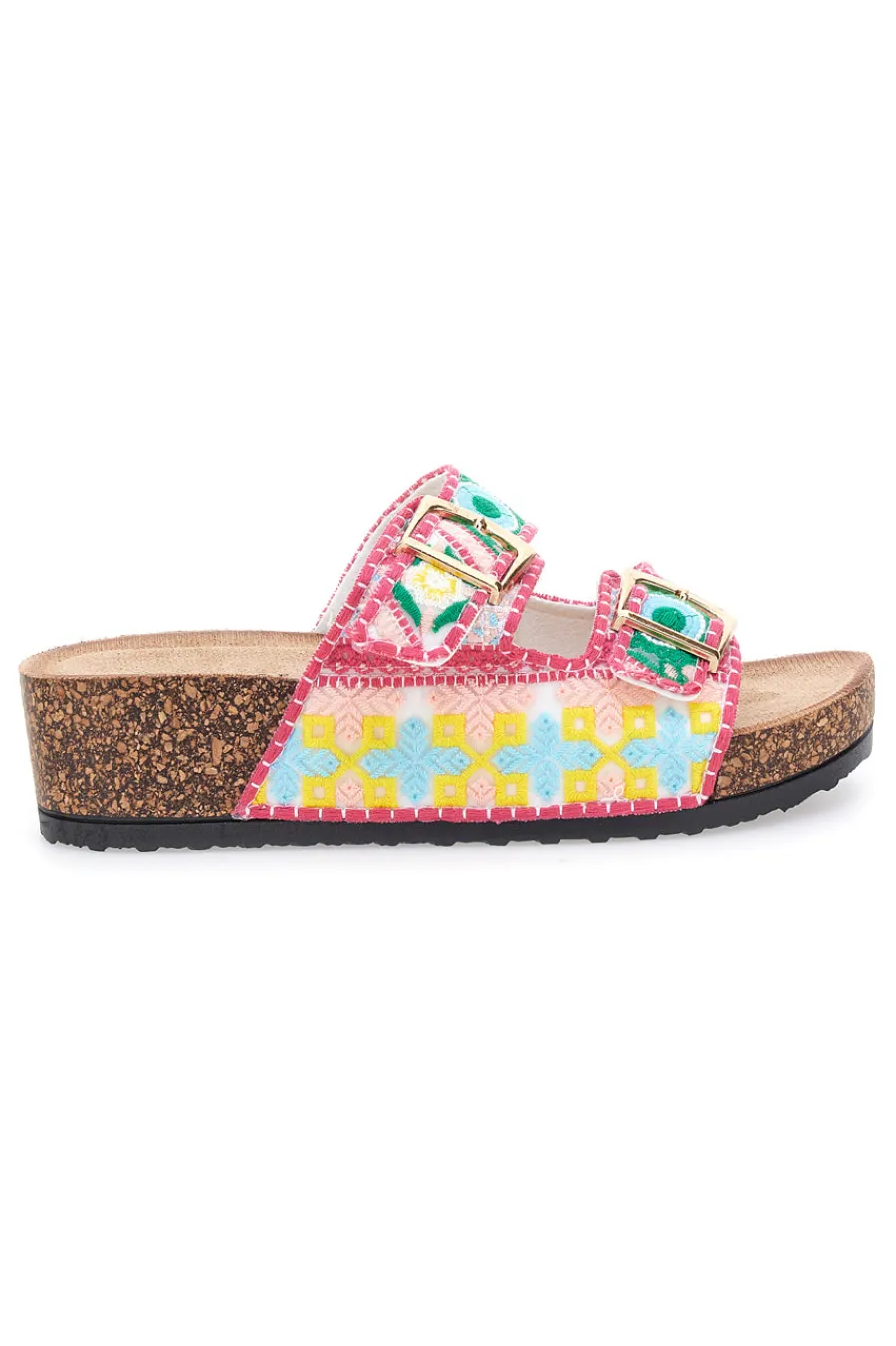 Sandali multicolor con fantasia geometrica e doppia fibbia APY65-DAME ROSE Clearance