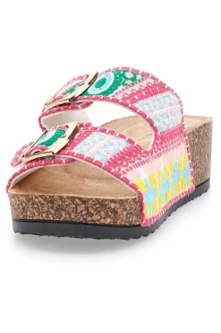 Sandali multicolor con fantasia geometrica e doppia fibbia APY65-DAME ROSE Clearance