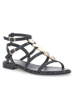 Sandali neri bassi con fascette incrociate e dettagli oro Me & Me 661-ME u0026 ME Discount