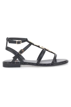 Sandali neri bassi con fascette incrociate e dettagli oro Me & Me 661-ME u0026 ME Discount