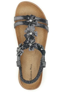 Sandali neri con applicazioni floreali Quanna mel k358673-QUANNA MELL Discount