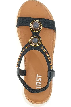 Sandali Neri Con Applicazioni e Perline 60785-THE FIRST Discount