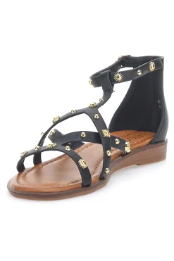 Sandali neri con borchie dorate e cinturino JXSS25T6-MON DIEU Best