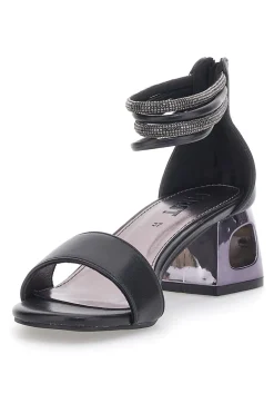 Sandali Neri Con Cinturino e Dettagli Strass 210/A-THE FIRST Hot