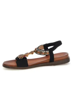 Sandali neri con dettagli gioiello e cinturino elasticizzato Quanna mel 560319-QUANNA MELL Discount