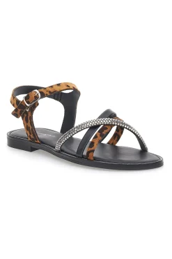 Sandali Neri con Fantasia Leopardata 5451-LE HAVRE PARIS New