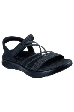 Sandali neri con fasce elastiche e cinturino in velcro Go walk flex sandal-SKECHERS Discount