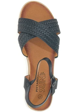 Sandali neri con fasce glitterate e zeppa bassa CH2071B02-PITTARELLO SUN Best