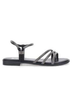 Sandali neri con fascette sottili e strass Me & Me 1703-ME u0026 ME Clearance
