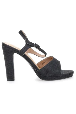Sandali neri con glitter e tacco alto 89892-GALIA Clearance