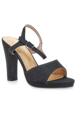 Sandali neri con glitter e tacco alto 89892-GALIA Clearance