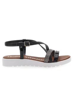 Sandali Neri con Glitter 8864-MIO TEMPO Outlet