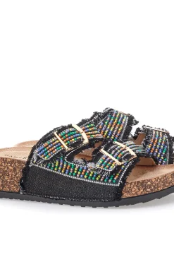 Sandali neri con perline multicolor e doppia fibbia APY66-DAME ROSE New