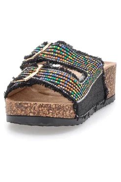 Sandali neri con perline multicolor e doppia fibbia APY66-DAME ROSE New