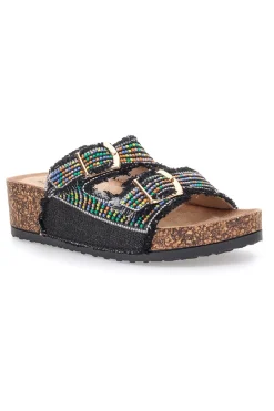 Sandali neri con perline multicolor e doppia fibbia APY66-DAME ROSE New