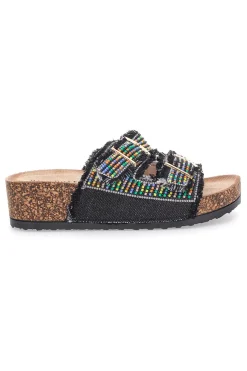 Sandali neri con perline multicolor e doppia fibbia APY66-DAME ROSE New