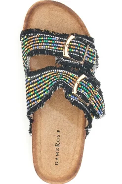 Sandali neri con perline multicolor e doppia fibbia APY66-DAME ROSE New
