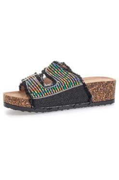Sandali neri con perline multicolor e doppia fibbia APY66-DAME ROSE New