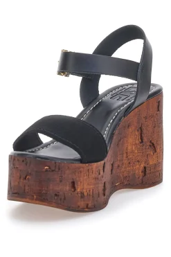 Sandali Neri con Platform Effetto Legno e Tomaia in Pelle 5906/P-PITTARELLO LOVE Best