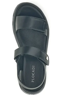 Sandali neri con strappi in velcro suola comfort G88382-PLOCADI Clearance