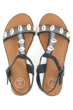 Sandali neri con strass e fibbia decorativa 020212-GALIA Hot