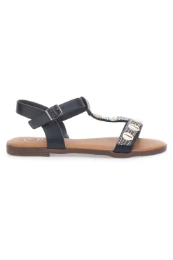 Sandali neri con strass e fibbia decorativa 020212-GALIA Hot