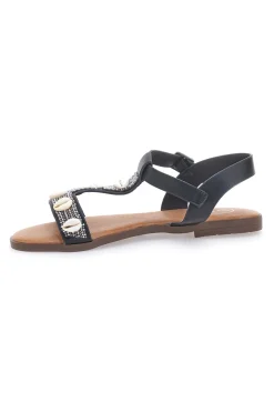 Sandali neri con strass e fibbia decorativa 020212-GALIA Hot