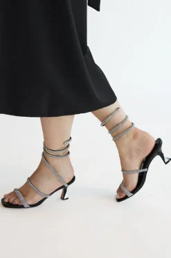 Sandali neri con strass e laccio a spirale 1614-MON DIEU