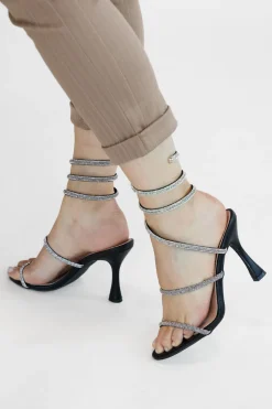 Sandali neri con strass e laccio a spirale P711-FIRST LADY Sale