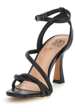 Sandali neri con strass e tacco alto 1625-MON DIEU Outlet