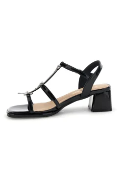 Sandali neri con strass e tacco largo 519601325-MARIELLA BURANI Online