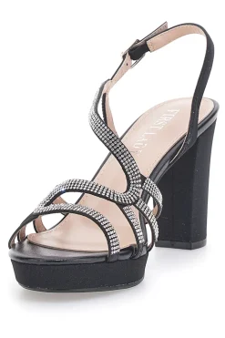 Sandali Neri con Strass e Tacco Alto P579-FIRST LADY Best