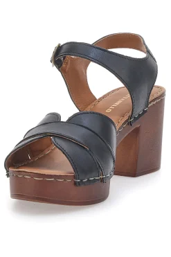 Sandali Neri con Tacco a Blocco e Tomaia in Pelle 1146209-PITTARELLO Outlet