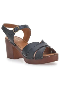 Sandali Neri con Tacco a Blocco e Tomaia in Pelle 1146209-PITTARELLO Outlet