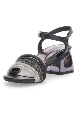 Sandali Neri Con Tacco a Blocco e Strass 201-THE FIRST Best