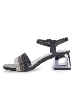 Sandali Neri Con Tacco a Blocco e Strass 201-THE FIRST Best